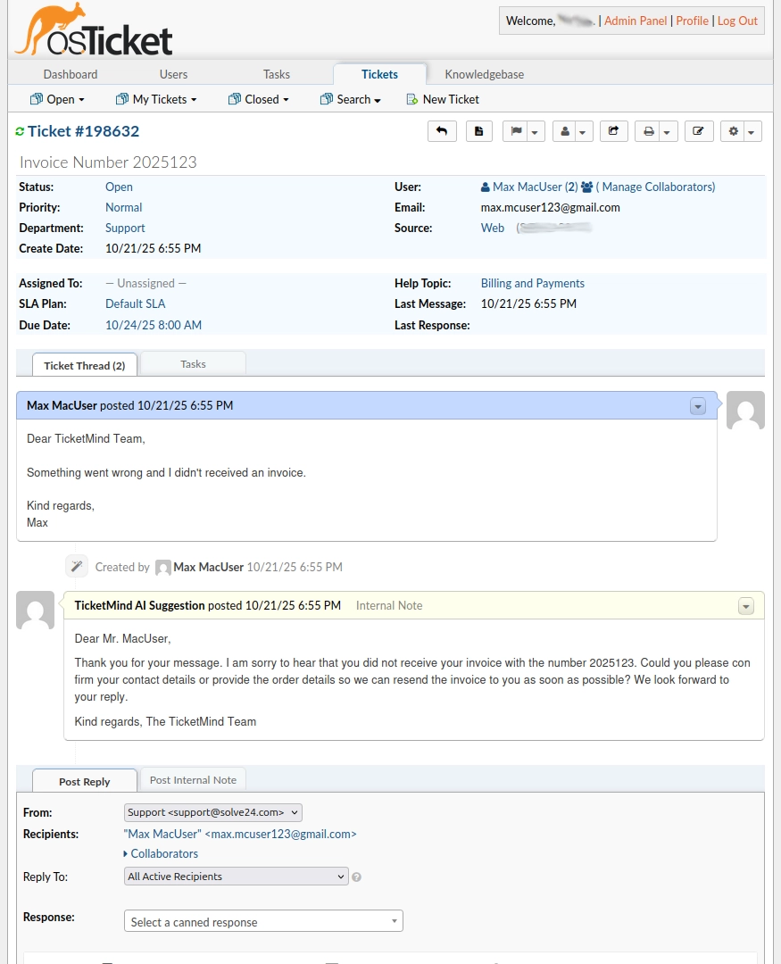 TicketMind AI Agent View