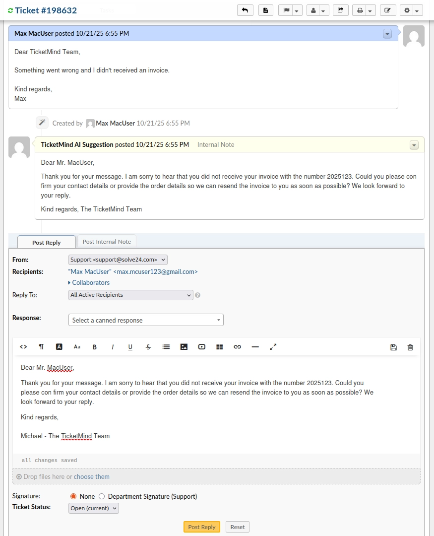 TicketMind AI Answer Generation